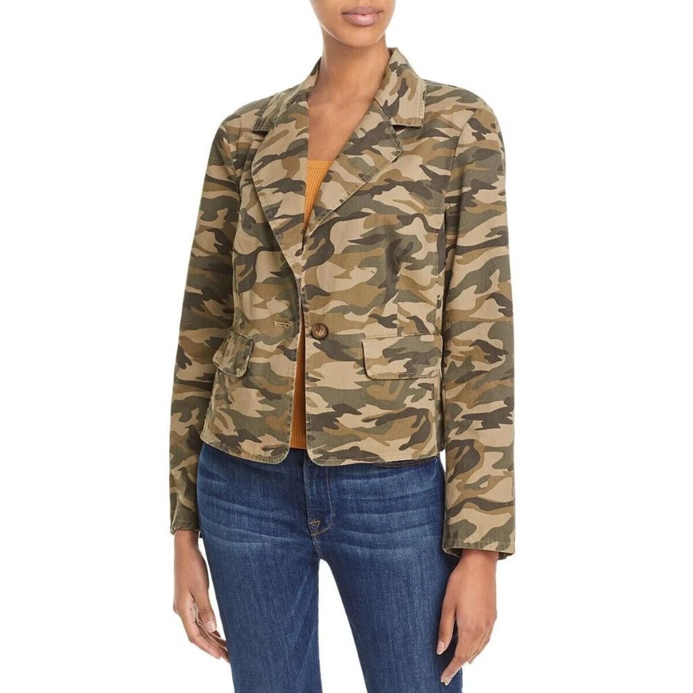 AQUA Womans Lightweight Cropped Camo Button Front Blazer Jacket Size XS‎